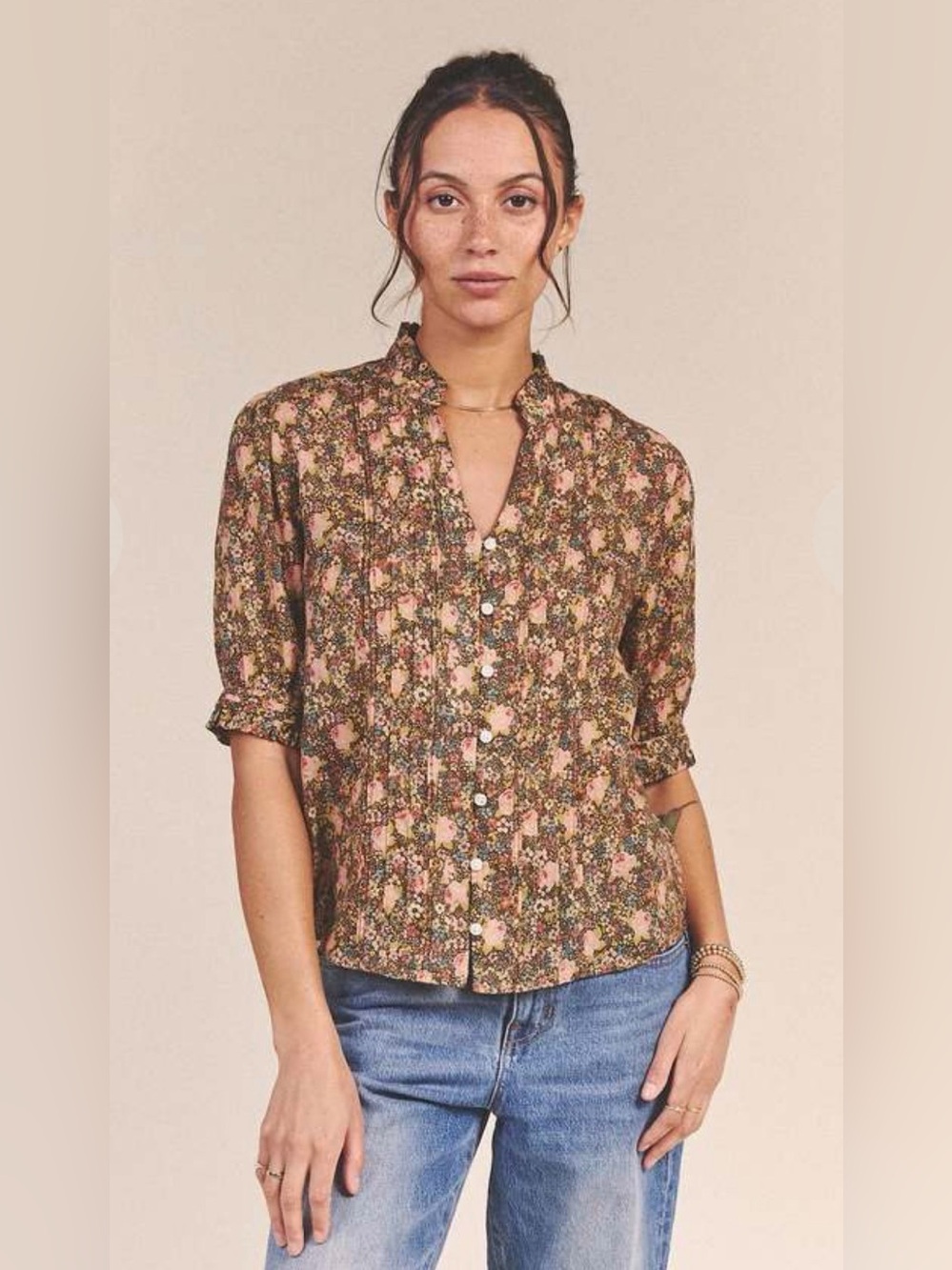Trovata Birds of Paradis Eloise Hedge Rose Floral Blouse S